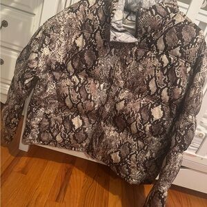 Thread & Supply Brown Snake Pattern Puffer Jacket